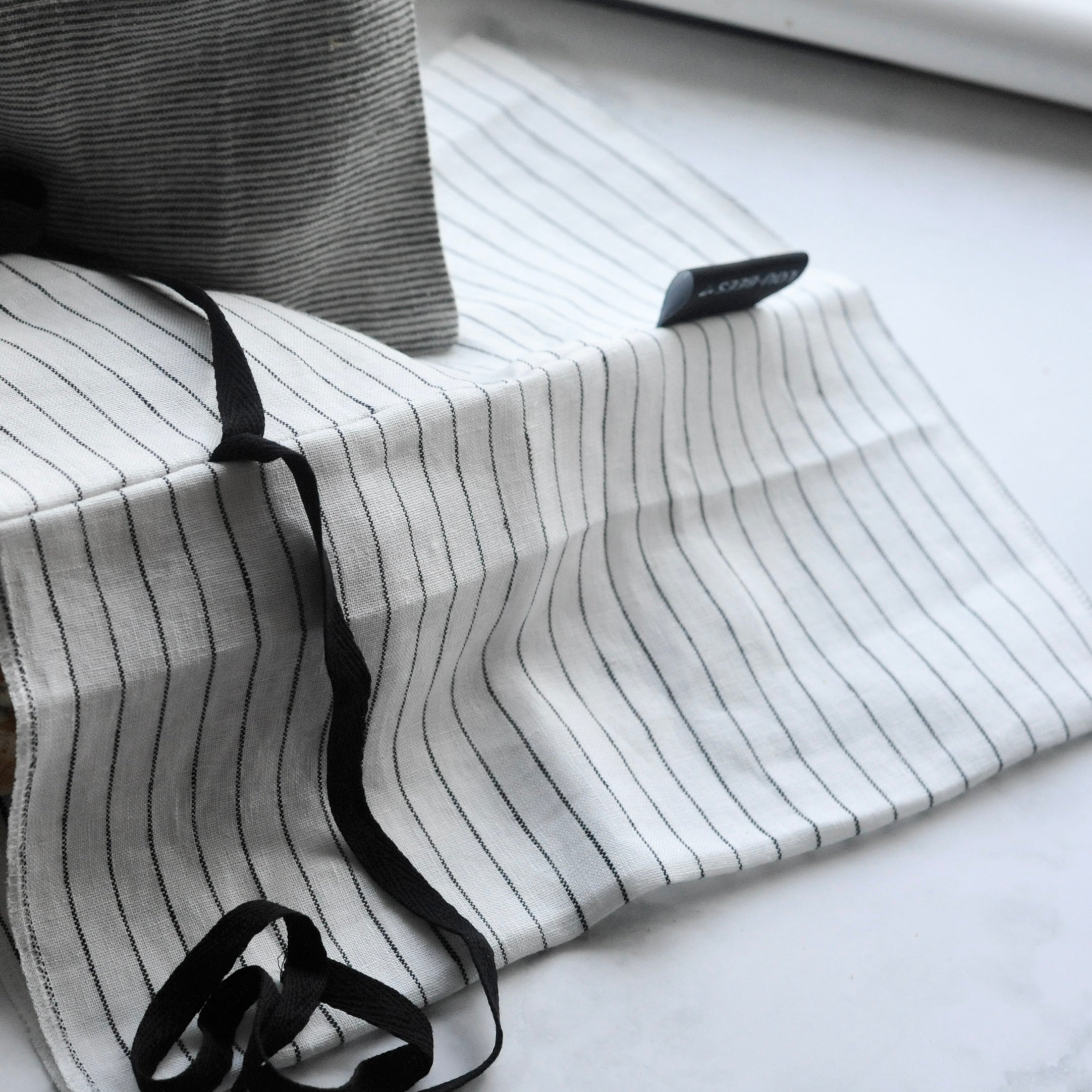 White Striped Linen Bread Bag