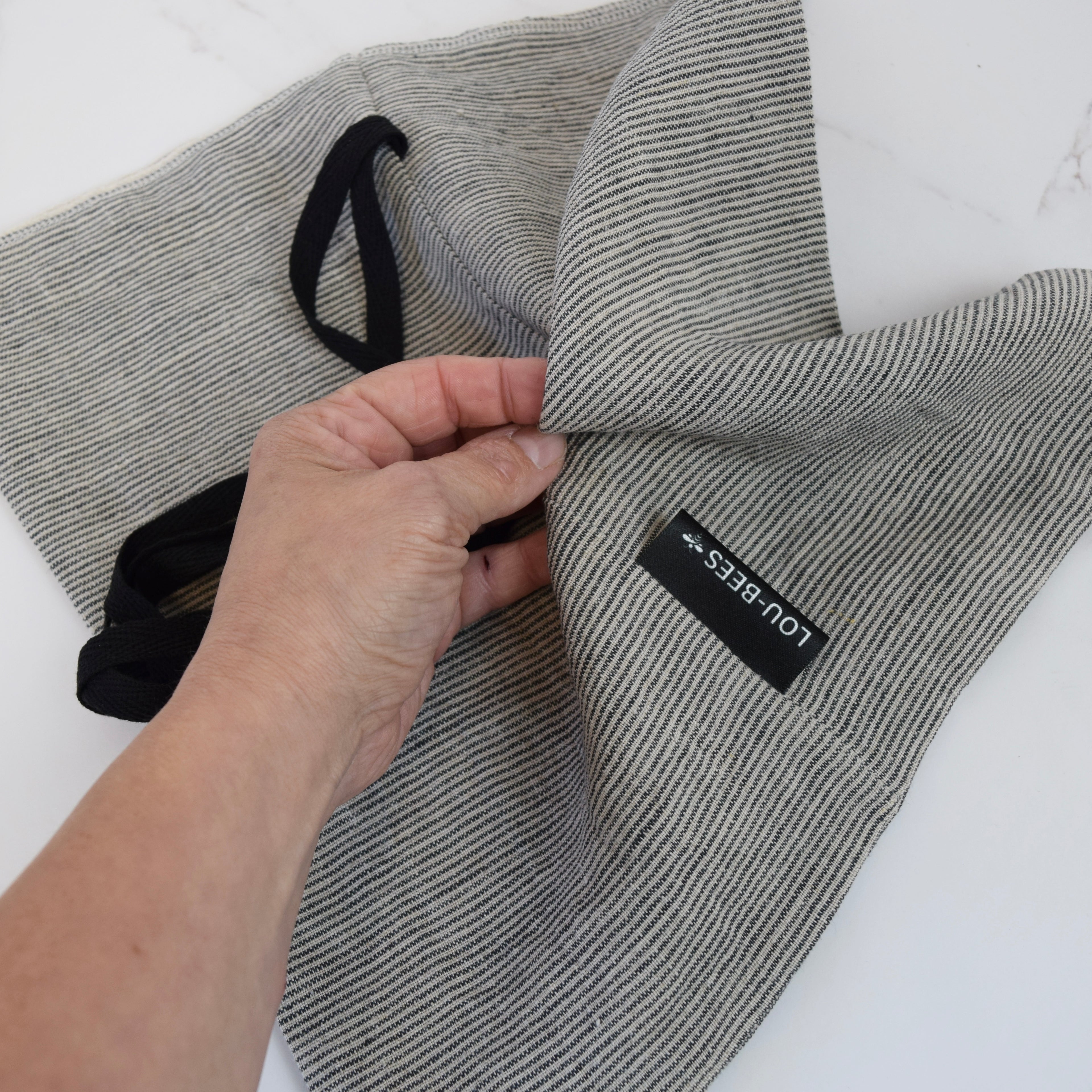 Charcoal Striped Linen Bread Bag