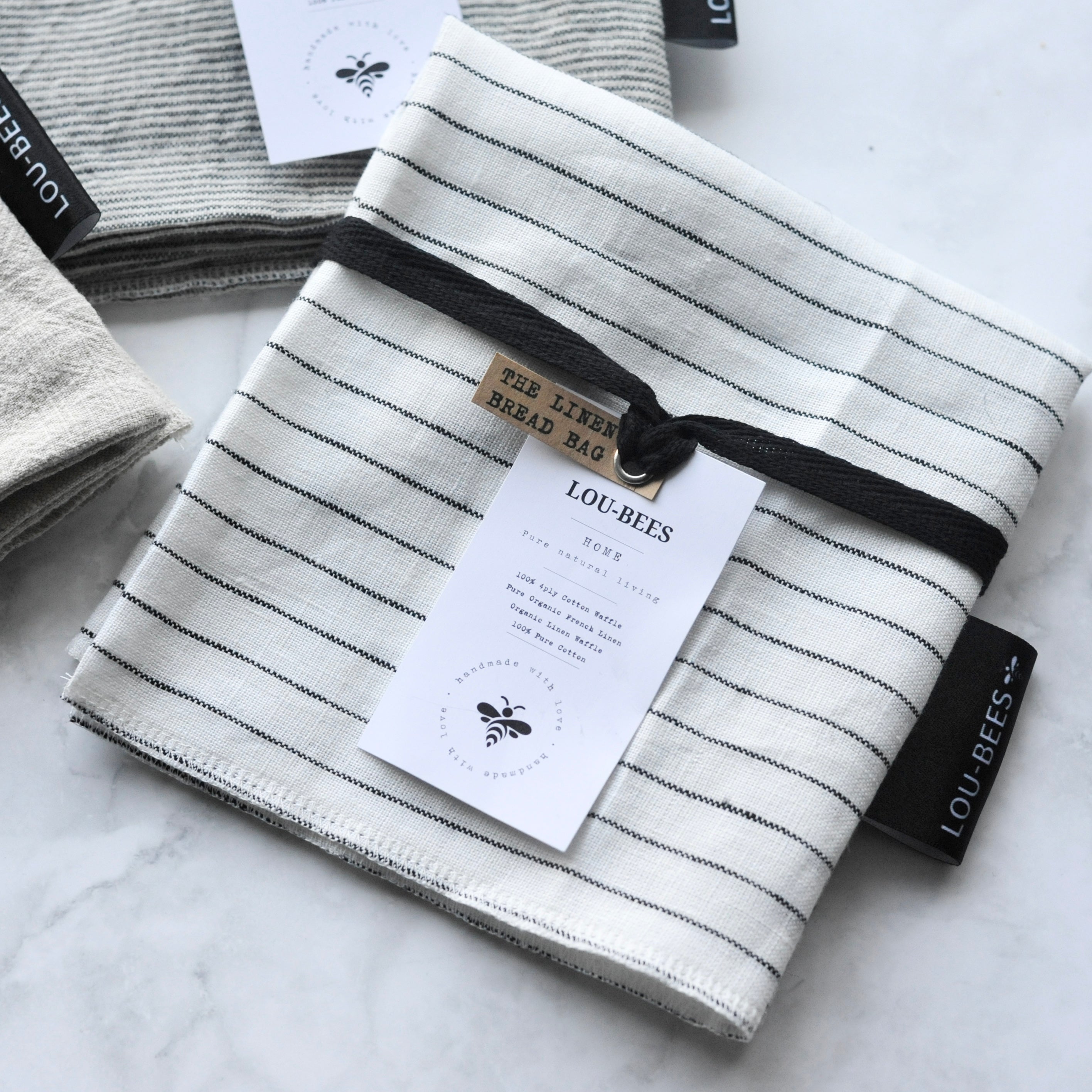 White Striped Linen Bread Bag