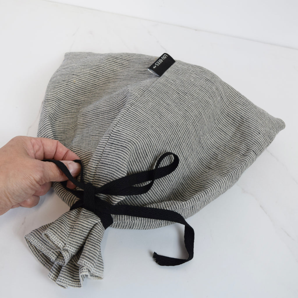 Charcoal Striped Linen Bread Bag