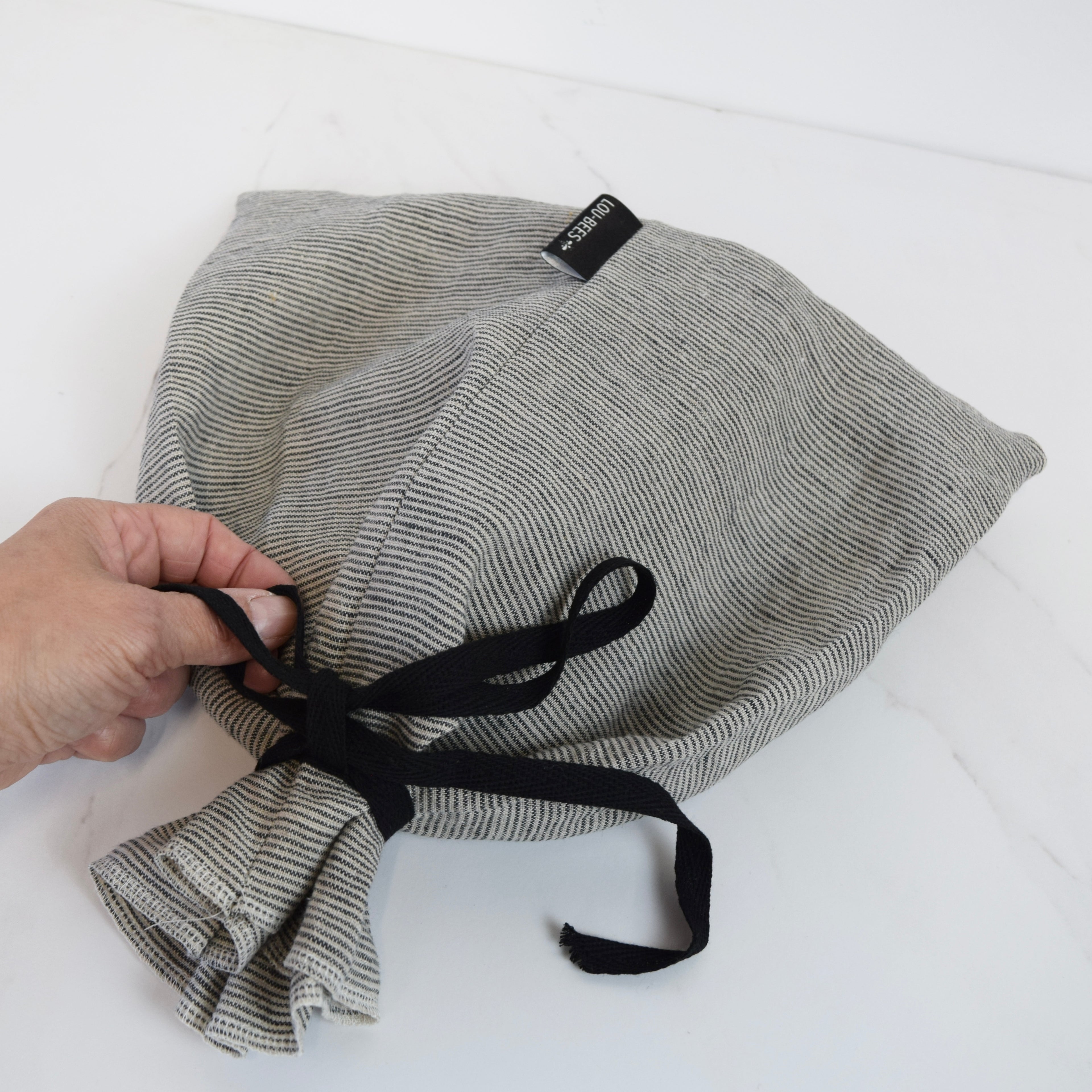 Charcoal Striped Linen Bread Bag