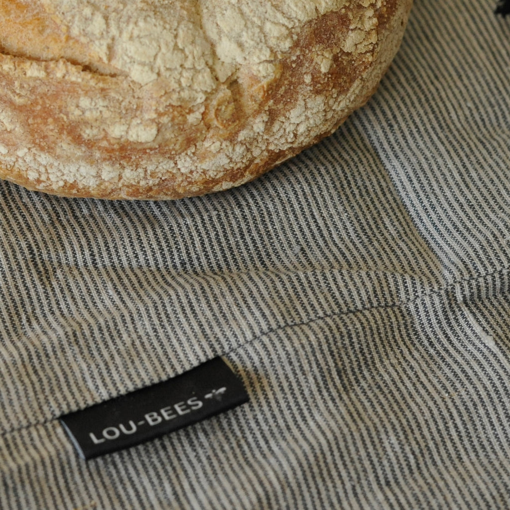 Charcoal Striped Linen Bread Bag
