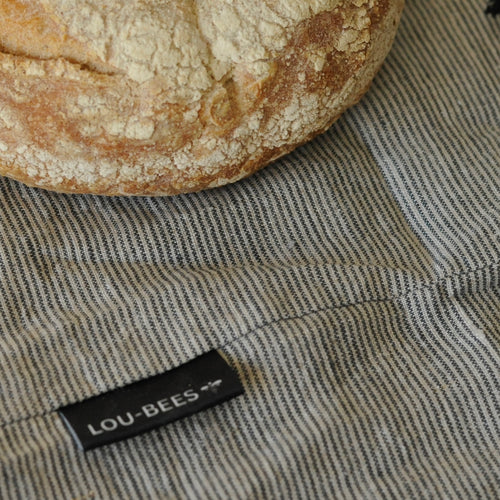 Charcoal Striped Linen Bread Bag