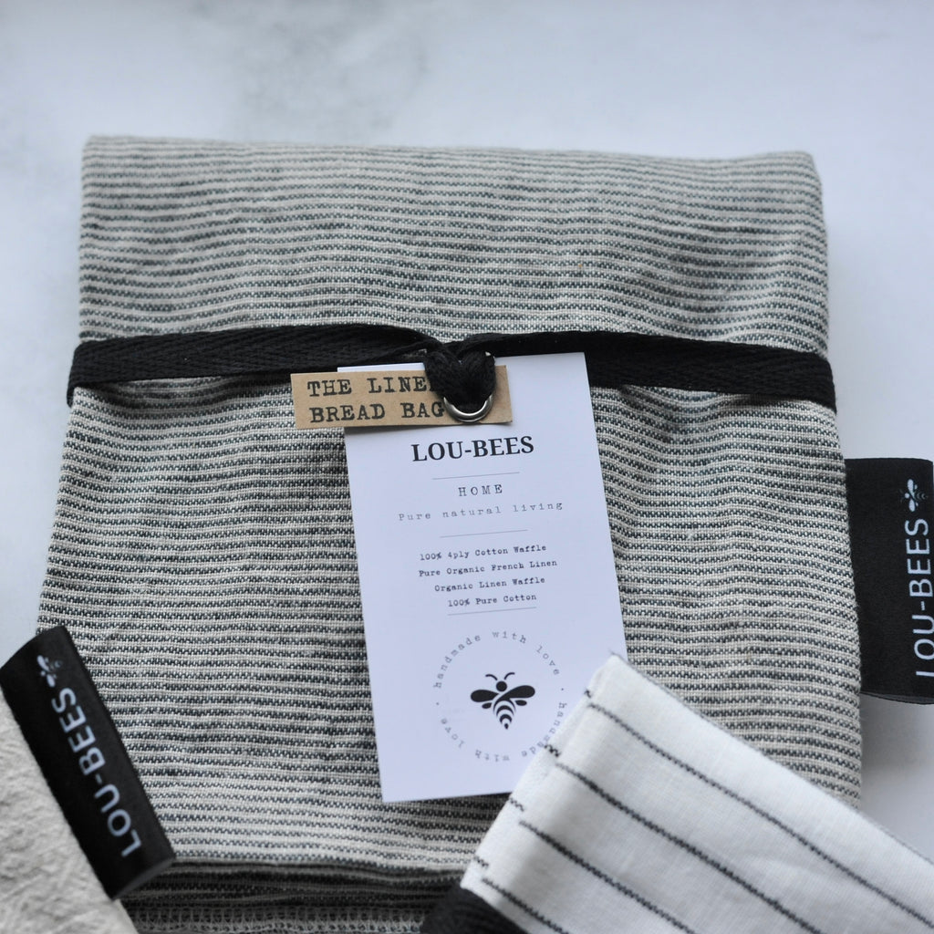 Charcoal Striped Linen Bread Bag