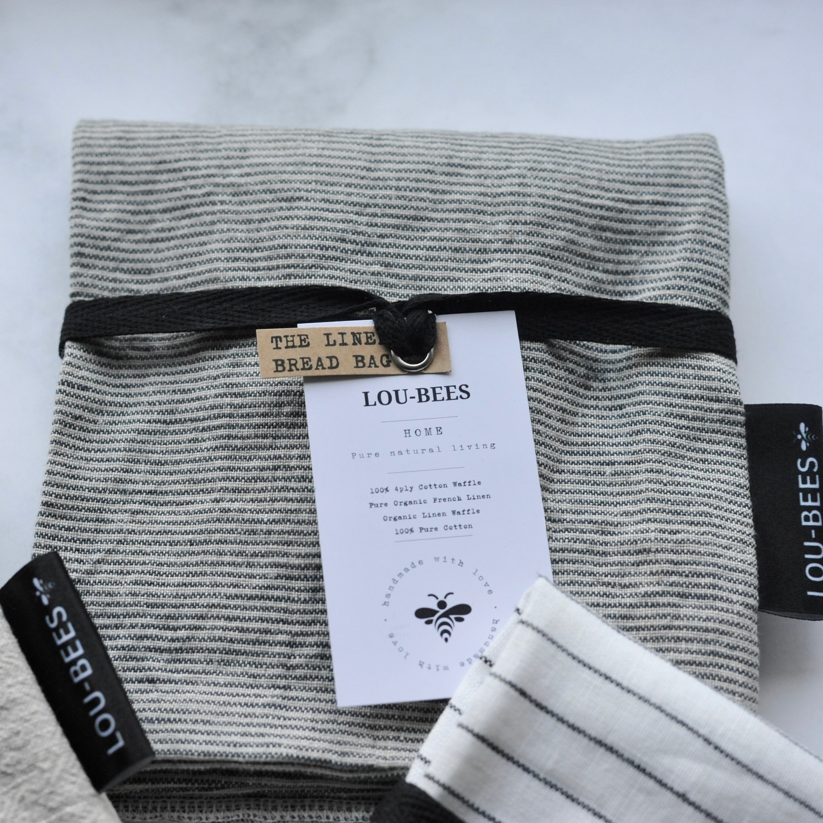 Charcoal Striped Linen Bread Bag