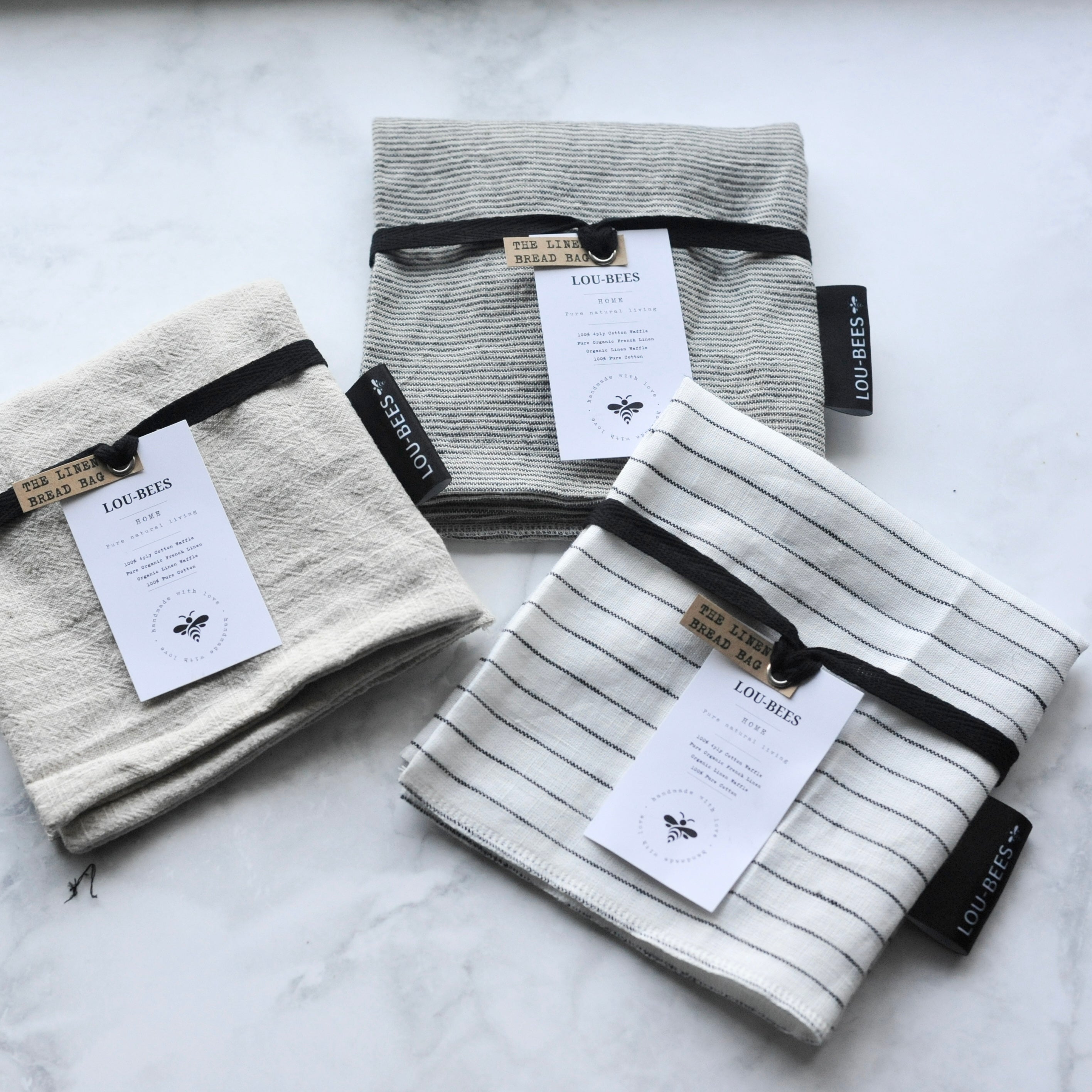 Charcoal Striped Linen Bread Bag