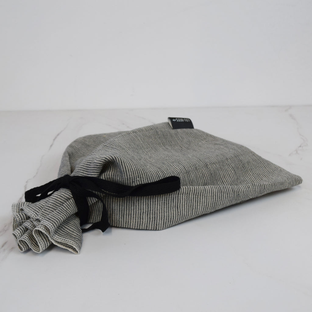 Charcoal Striped Linen Bread Bag